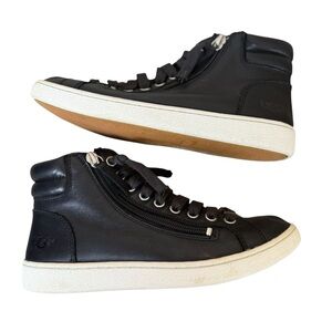 UGG Olive Black Leather High Top Sneakers Zip Up Women’s Size 6 Goth Grunge